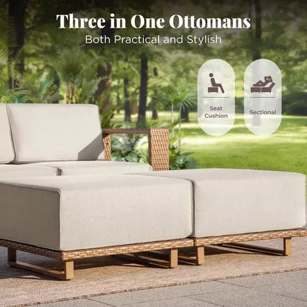 Breezewood Haven Wicker Rattan Outdoor Sofa Set, Patio Conversation Garden Lounge Set, Japandi Boho Poolside Terrace Porch Sofa