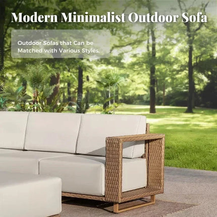 Breezewood Haven Wicker Rattan Outdoor Sofa Set, Patio Conversation Garden Lounge Set, Japandi Boho Poolside Terrace Porch Sofa