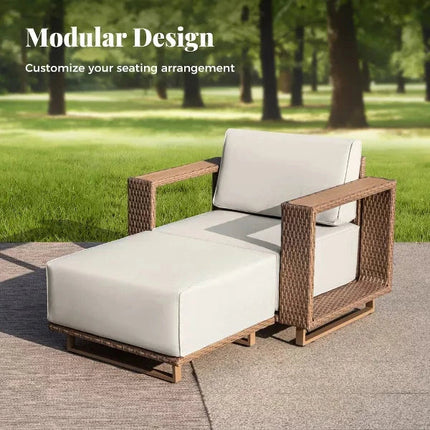 Breezewood Haven Wicker Rattan Outdoor Sofa Set, Patio Conversation Garden Lounge Set, Japandi Boho Poolside Terrace Porch Sofa