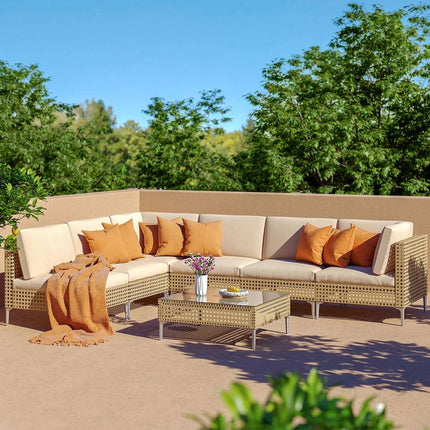 Sunvale Retreat PE Rattan Wicker Sectional Outdoor Sofa Set, Patio Conversation Garden Lounge Set for Poolside Terrace Porch