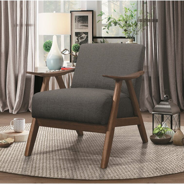 Zephra Accent Chair- Retro Vintage Upholstered Laid Back Armchair with Walnut Wood Arms and Legs - Uber Decor