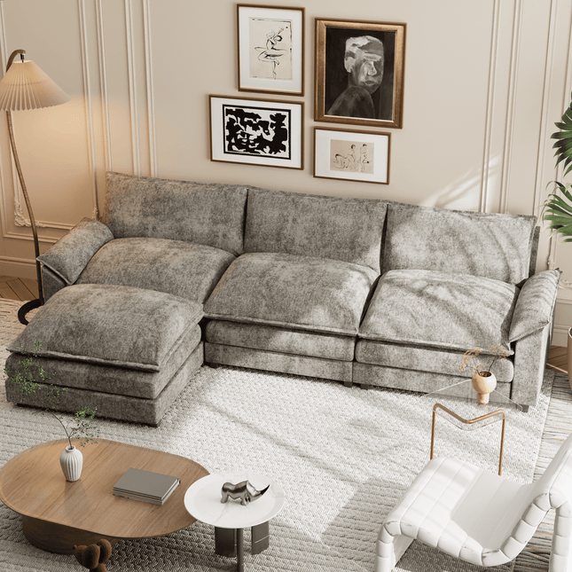Manila 119" L-Shaped Sofa- 3 Seater Sectional Sofa with Reversible Toffee Chair & Movable Footrest - Uber Decor