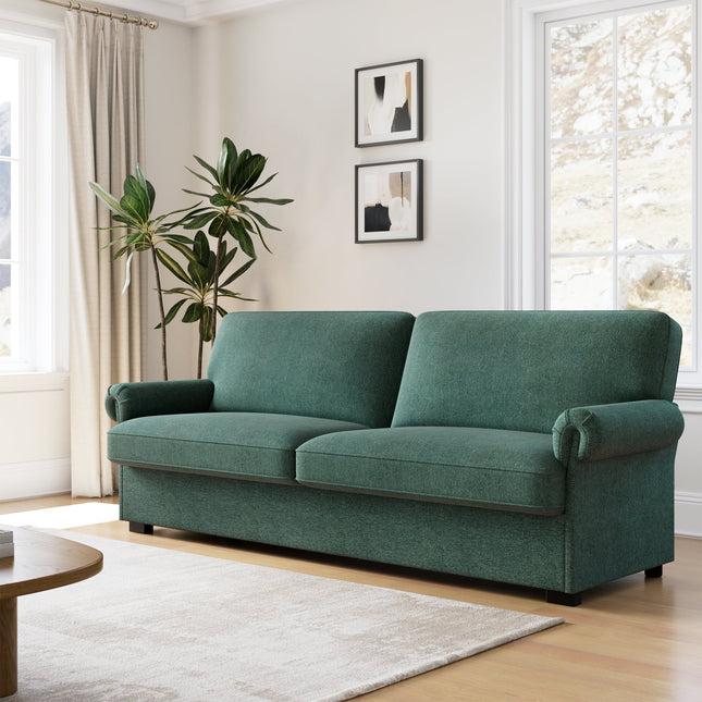 Santorini 71" Sofa- 3 Seater Linen Fabric Sofa with Upholstered Couch with Removable Cushion & Scrolled Armrest - Uber Decor