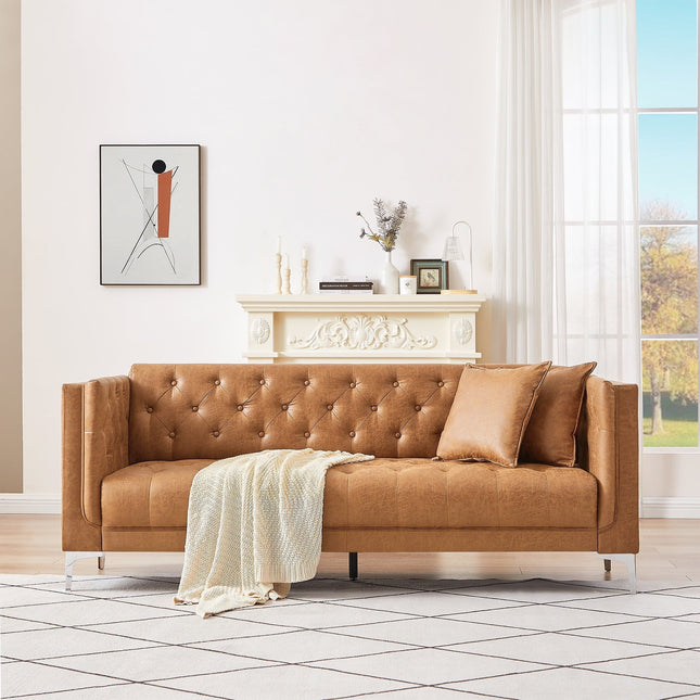 Manchester 78" Sofa- 3-Seater Upholstered Handmade Tufted Leather Chesterfield Style Couch for Living Room or Office - Uber Decor