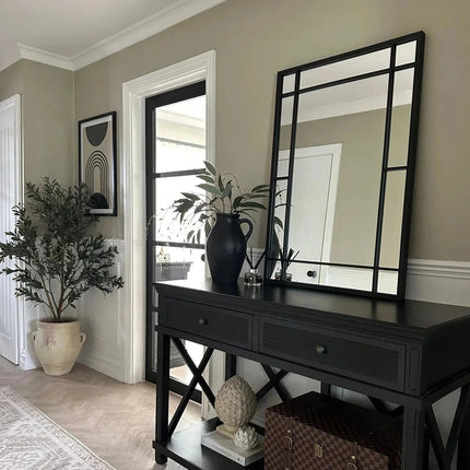LumeView- Window Pane Style Rectangle Metal Framed Mirror for Dining Area, Foyer or Living Room - Uber Decor