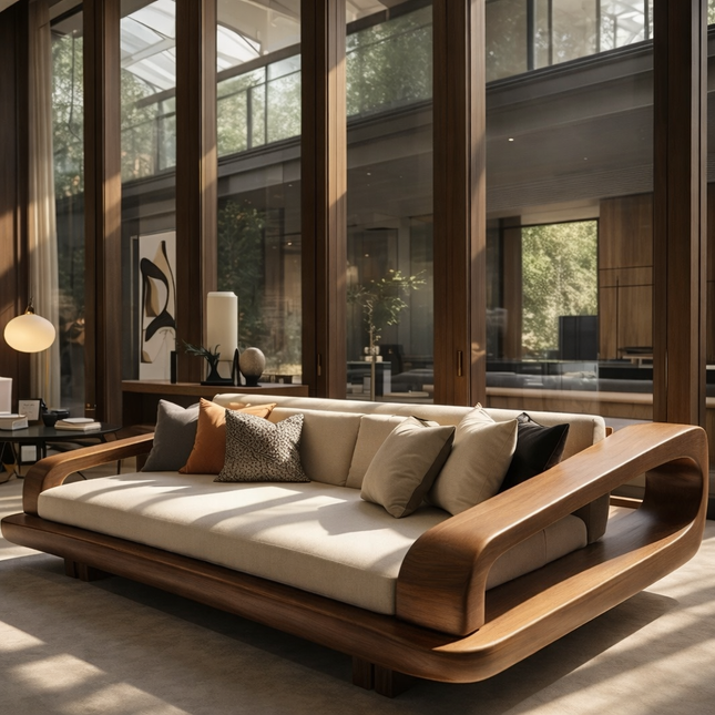Toronto Luxury Wooden Sofa Sculptural Modern Couch for Living Room