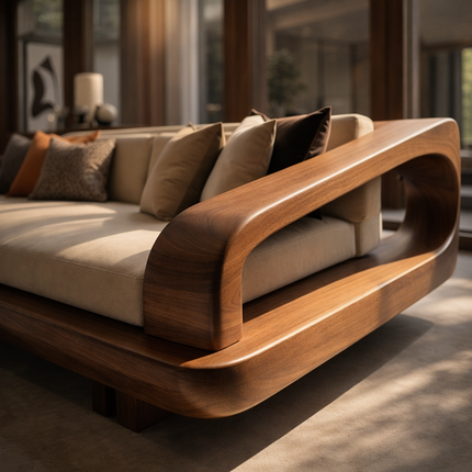 Toronto Luxury Wooden Sofa Sculptural Modern Couch for Living Room
