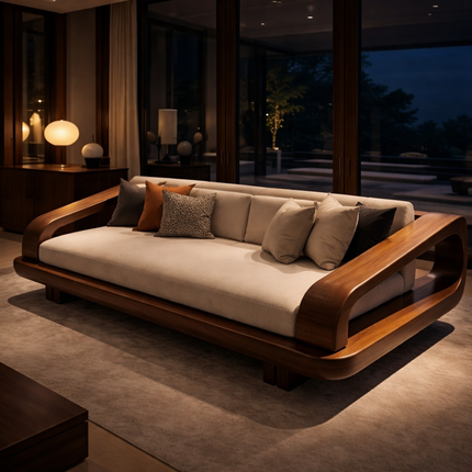 Toronto Luxury Wooden Sofa Sculptural Modern Couch for Living Room