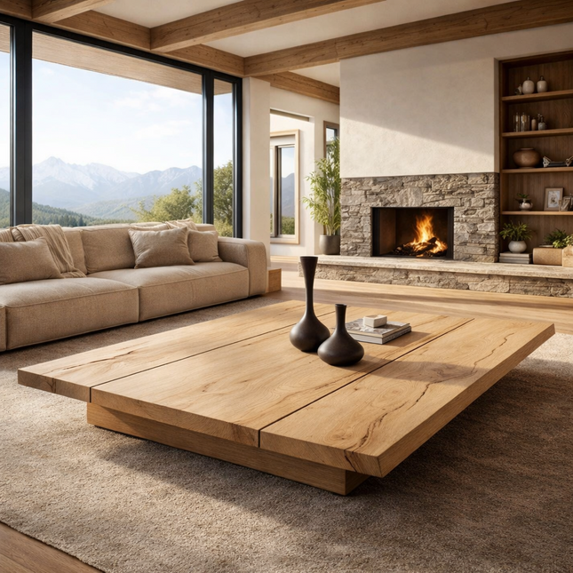 Delaware Wabi-Sabi Japandi Low Profile Coffee Table – Rustic Scandinavian Minimalist Center Table for Living Room