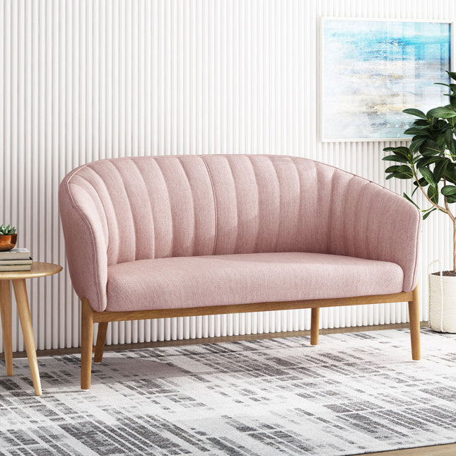 Zorina 55" Loveseat- Curved Tufted Back Upholstered 2 Seater Sofa with Wooden Legs For Living Room - Uber Decor