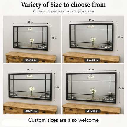 LumeView- Window Pane Style Rectangle Metal Framed Mirror for Dining Area, Foyer or Living Room
