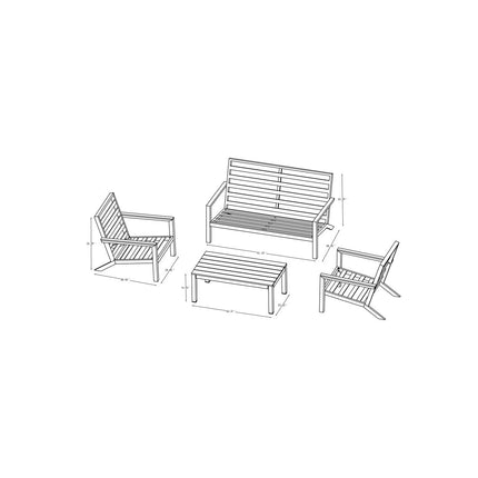 Breevara Sofa & Chair Set with Slatted Coffee Table   Modern Outdoor Seating for Decks, Balconies & Courtyard Patios