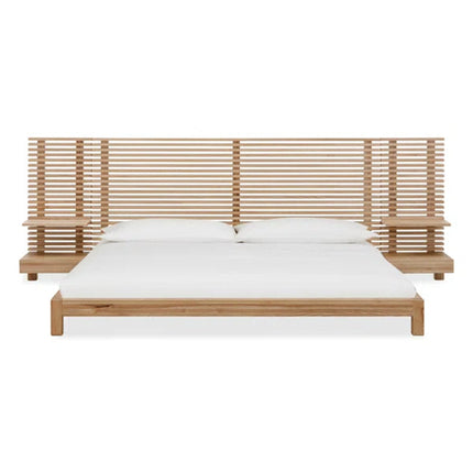 RosewoodGrid Slatted Modern Platform Customisable Bed with Integrated Nightstands - Uber Decor