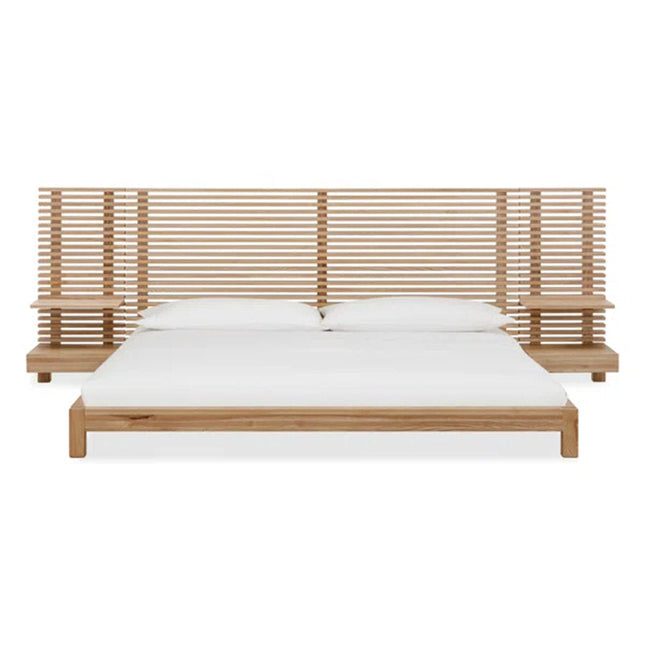 RosewoodGrid Slatted Modern Platform Customisable Bed with Integrated Nightstands - Uber Decor