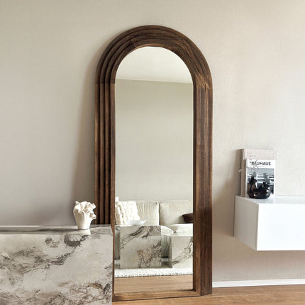 Ruby Arched Layered Wood Wall Mirror – Elegant Full-Length Mirror for Entryway & Living Room - Uber Decor