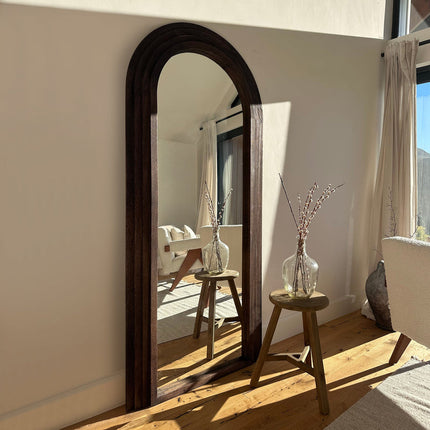 Ruby Arched Layered Wood Wall Mirror – Elegant Full-Length Mirror for Entryway & Living Room - Uber Decor