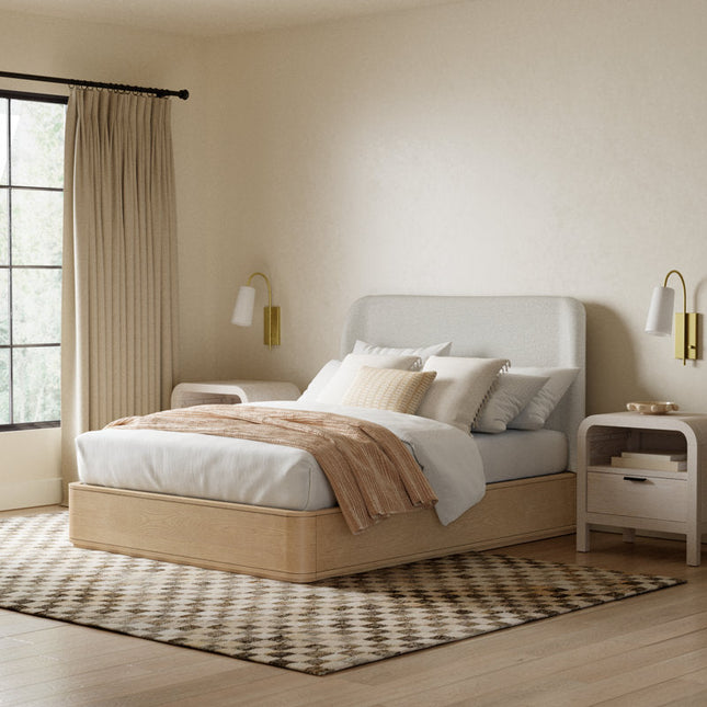 OakGlide Minimalist Platform Customisable Bed with Upholstered Headboard for Contemporary Bedrooms - Uber Decor