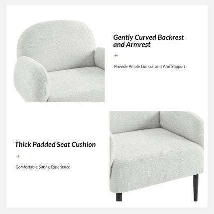 Mirena Modern Wide Base Boucle Armchair with Curved Back, Armrests and Metal Legs - Uber Decor