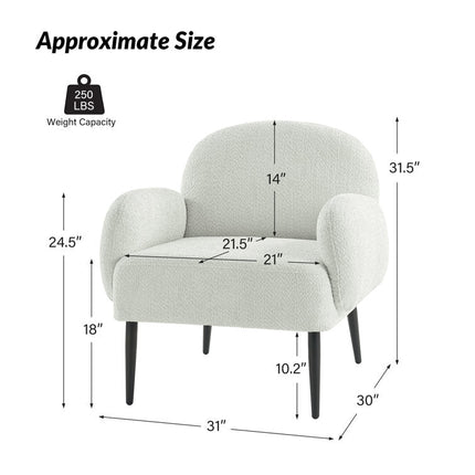 Mirena Modern Wide Base Boucle Armchair with Curved Back, Armrests and Metal Legs - Uber Decor
