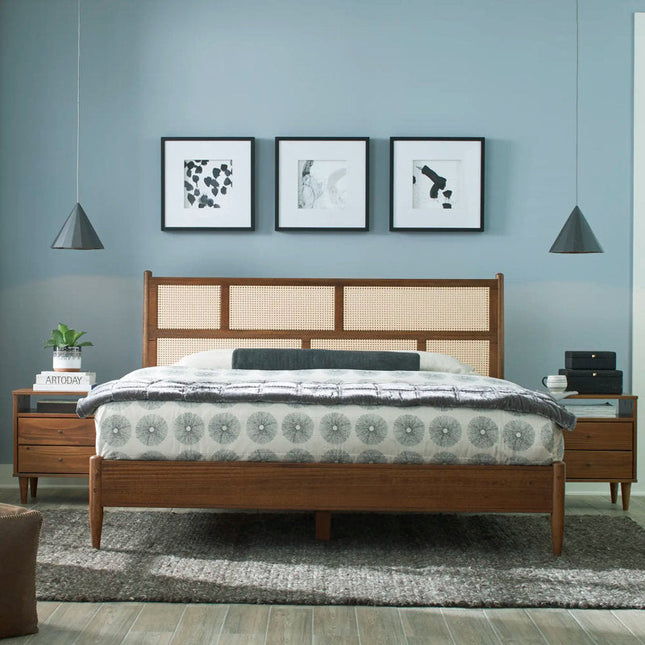 ElmWeave Scandinavian Rattan Platform Customisable Bed for Urban Bedrooms - Uber Decor