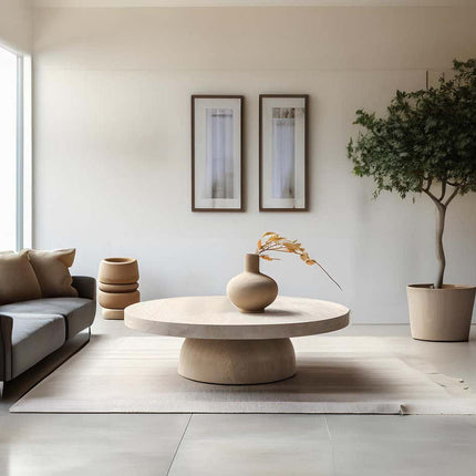 Bia round coffee table for living room mid century modern Scandinavian Japandi inspired solid wood center table for sofa seating