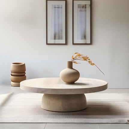 Bia round coffee table for living room mid century modern Scandinavian Japandi inspired solid wood center table for sofa seating