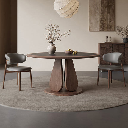 Terra Arc Round Dining Table Japandi Mid Century Modern Design Solid Wood Pedestal Legs