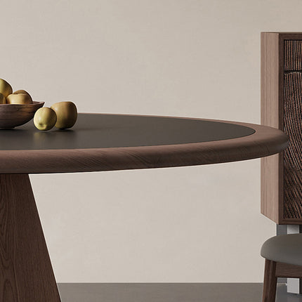 Terra Arc Round Dining Table Japandi Mid Century Modern Design Solid Wood Pedestal Legs