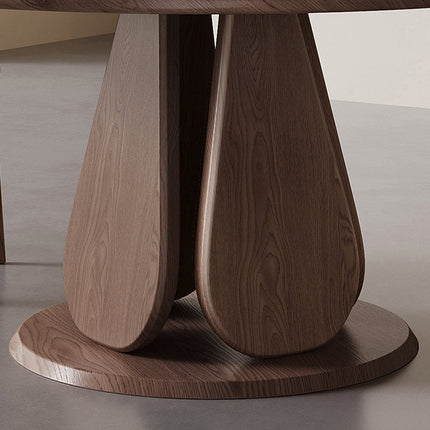 Terra Arc Round Dining Table Japandi Mid Century Modern Design Solid Wood Pedestal Legs