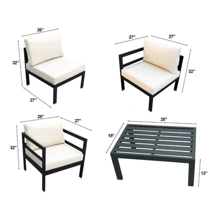 Deckaro Modular Sofa & Chair Set with Slatted Coffee Table Contemporary Outdoor Seating for Decks, Patios & Open Courtyards
