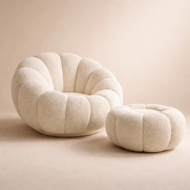 Pumpkin Sofa Accent Chair - Luxury Boucle Cloud Couch for Living Room - Uber Decor