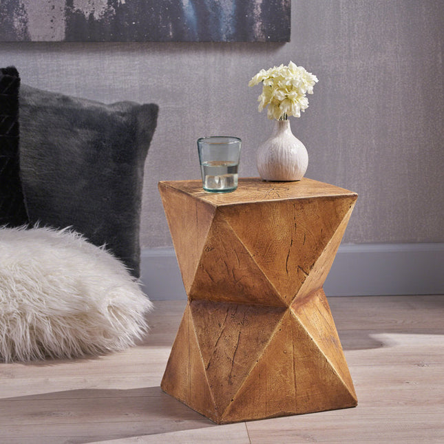Atlas Sculpt End Table – Geometric Wooden Accent Table for Living Room, Bedroom & Lounge Corner | Mid-Century Modern Brutalist Inspired - Uber Decor