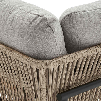 Rattan Riviera Rope Wicker Outdoor Sofa Set, Patio Conversation Garden Lounge Set, Japandi Boho Poolside Terrace Porch Furniture