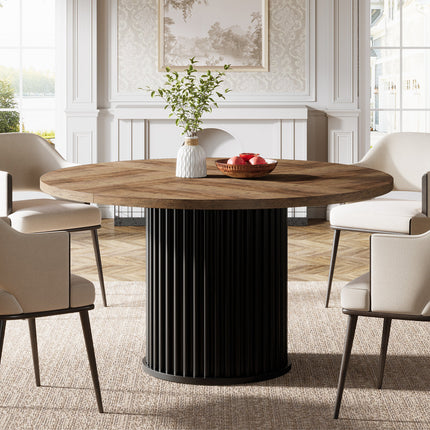 Ravon Dining Table Fluted Pedestal Design Mid Century Modern Contemporary Inspired Solid Wood Top Dining Table for Dining Room