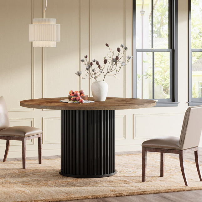 Ravon Dining Table Fluted Pedestal Design Mid Century Modern Contemporary Inspired Solid Wood Top Dining Table for Dining Room