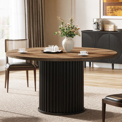Ravon Dining Table Fluted Pedestal Design Mid Century Modern Contemporary Inspired Solid Wood Top Dining Table for Dining Room