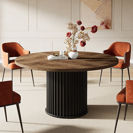 Ravon Dining Table Fluted Pedestal Design Mid Century Modern Contemporary Inspired Solid Wood Top Dining Table for Dining Room