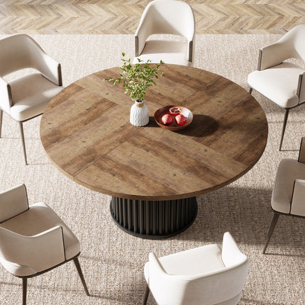 Ravon Dining Table Fluted Pedestal Design Mid Century Modern Contemporary Inspired Solid Wood Top Dining Table for Dining Room