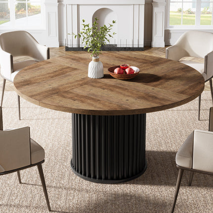 Ravon Dining Table Fluted Pedestal Design Mid Century Modern Contemporary Inspired Solid Wood Top Dining Table for Dining Room