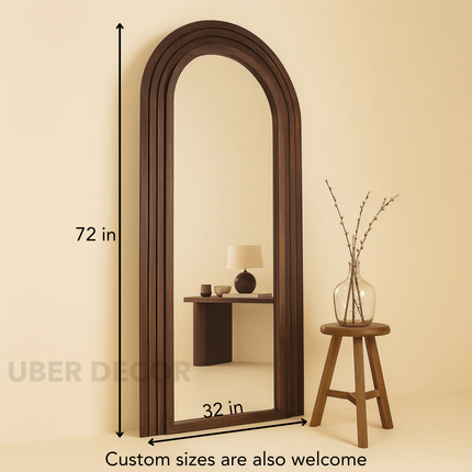 Ruby Arched Layered Wood Wall Mirror – Elegant Full-Length Mirror for Entryway & Living Room