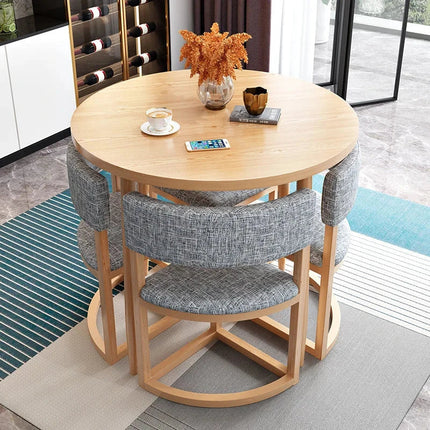 Nordica Compact Round Dining Set – Scandinavian Solid Wood with Custom Upholstery for Kitchen or Small Dining Room - Uber Decor