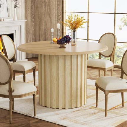 Bellewood French Round Dining Set – Custom Solid Wood with Upholstered Chairs, 4 Seater for Formal Dining Room - Uber Decor