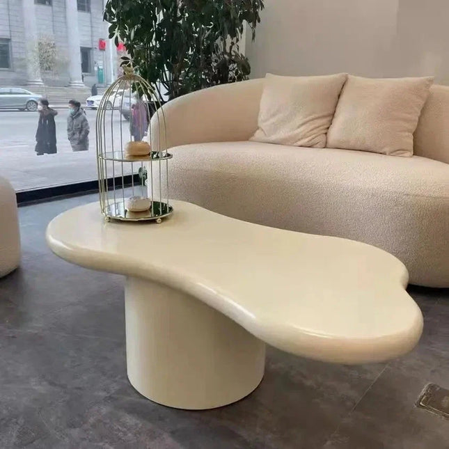 Shannon Cream Nordic Cloud Coffee Table Sculptural Solid Wood Top Cream Finish Minimalist Statement for Living Rooms and Lounges - Uber Decor
