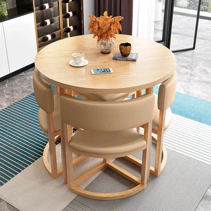 Nordica Compact Round Dining Set – Scandinavian Solid Wood with Custom Upholstery for Kitchen or Small Dining Room - Uber Decor
