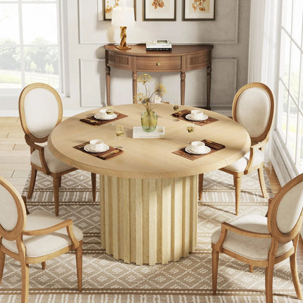 Bellewood French Round Dining Set – Custom Solid Wood with Upholstered Chairs, 4 Seater for Formal Dining Room - Uber Decor