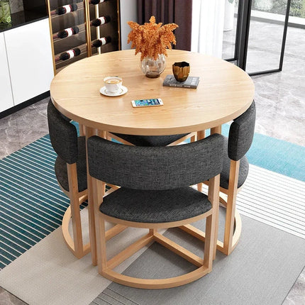 Nordica Compact Round Dining Set – Scandinavian Solid Wood with Custom Upholstery for Kitchen or Small Dining Room - Uber Decor