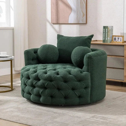 Orania- 360 Degree Swivel Accent Chair Single Barrel Sofa with Round Tufted Base and 3 Toss Pillows - Uber Decor