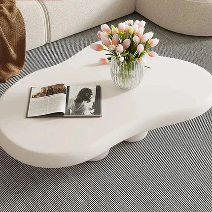 Tigris Blanc Cloud Coffee Table White Sculptural Top Irregular Organic Form Rounded Legs Minimalist Accent for Modern Living Rooms - Uber Decor