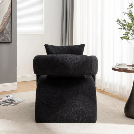 Syrena- Open U-Back Flat Front Curved Boucle Upholstered Accent Armchair with Pillow - Uber Decor