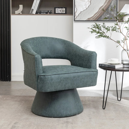 Ravelle- Modern U-Back Leather Accent Chair with Upholstered Round 360 Revolving Swivel Barrel Armchair for Living Room - Uber Decor